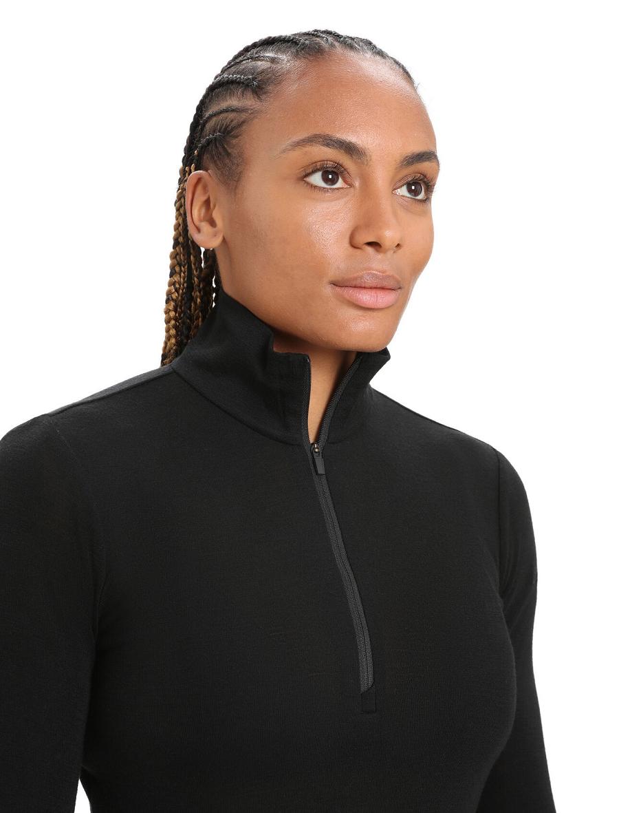 Black Women's Icebreaker Merino 175 Everyday Long Sleeve Half Zip Thermal Top Base Layers | USA 1863FDNM